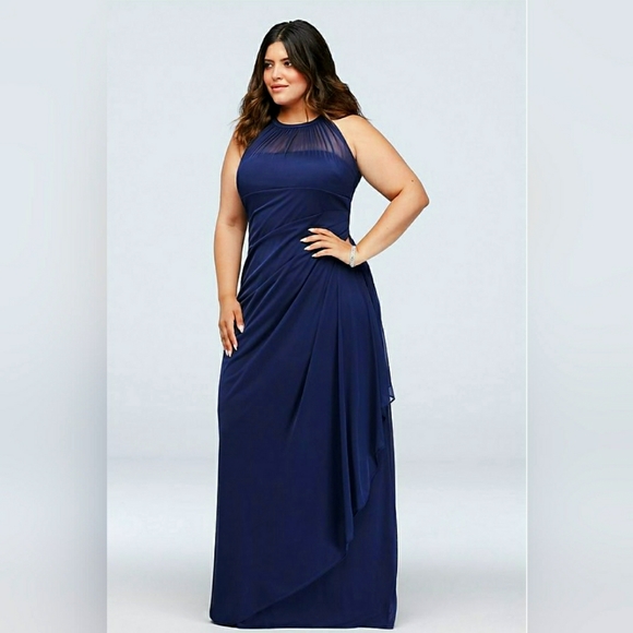 David's Bridal Illusion Sleeveless Long Gown Dress 4 - Picture 1 of 13